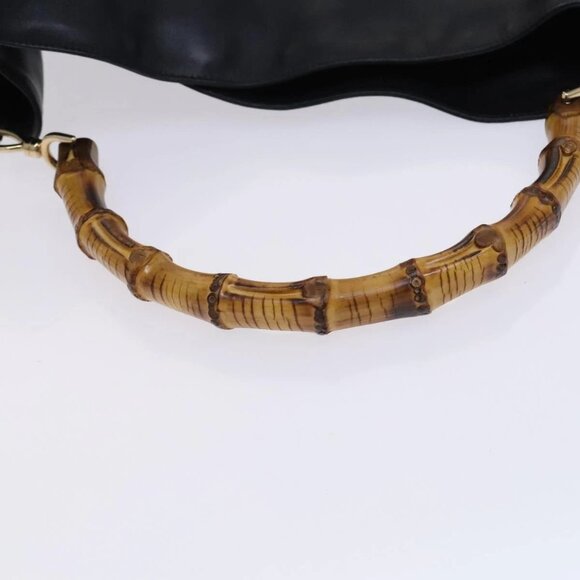 GUCCI Bamboo Hand Bag Leather 2way Black Gold - Picture 7 of 16